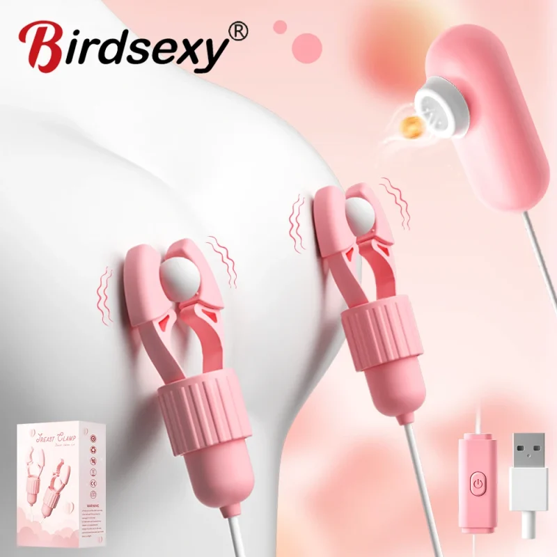 Nipple Clamps Vibrator Breast Massage Tongue Licking Sucking Vibrating Clit Stimulator Female Maturbator Adult Sex Toy For Women